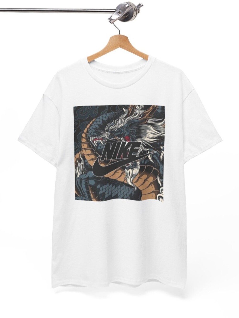 Nike White Short Sleeve Tee with Dragon Graphic